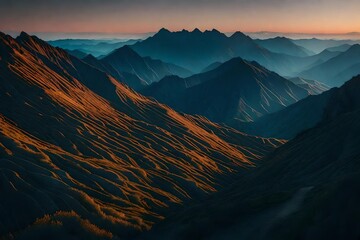 Endless mountain ridges painted with the hues of dawn, a breathtaking panorama. - obrazy, fototapety, plakaty