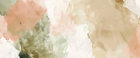 Watercolor background with soft pastel colors and abstract shapes in earth tones , beige, brown, olive green, pink, cream. Soft texture of the watercolour paper, high resolution