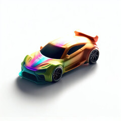 Fototapeta premium a classic sport car with bright colors on a white background. shiny automobile with rainbow colors. 3d illustration made with generative AI technology 