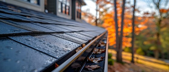 Detailed View of Gutter Guard on Brick House. Concept Gutter Guards, Brick House, Home Improvement, Exterior Maintenance - obrazy, fototapety, plakaty