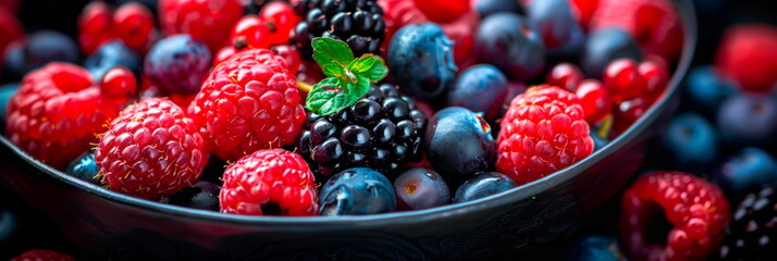 bowl of vibrant berries, showcasing the assorted colors and textures of the fresh fruit. Generative...