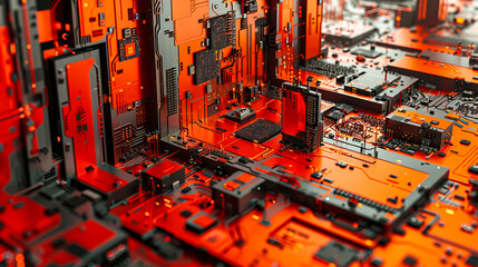 The Silicon Canvas: Detailed View of a Computer Board, Highlighting the Artistry Behind Electronic Engineering - obrazy, fototapety, plakaty
