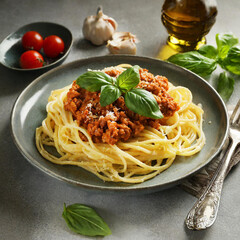 Fresh tasty pasta bolognese on plate - 780466956