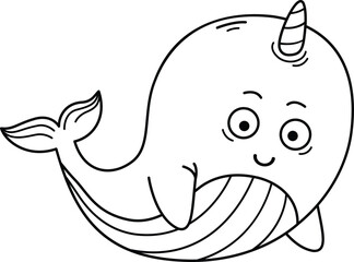 Hand drawn narwhal character illustration, vector © Jehsomwang