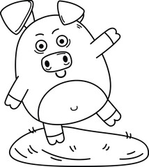 Hand drawn pig character illustration, vector