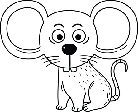 illustration of cute rat cartoon outline white on background vector