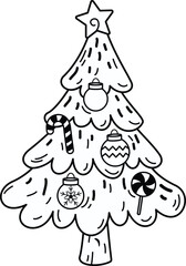 Hand drawn x mas tree character illustration, vector