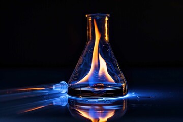 Conical flask with flame  - obrazy, fototapety, plakaty