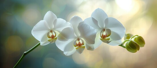 Beautiful white Orchid flower blossoming in its natural habitat.