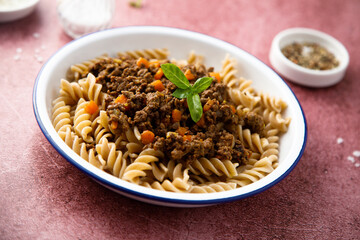 Pasta with minced beef and vegetables