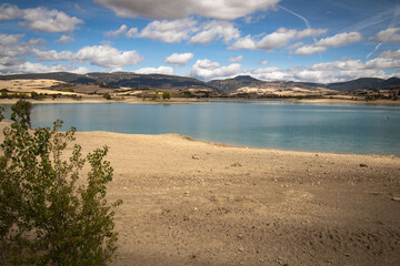 scenic views of reservoir lake alloz in navarra, spain
