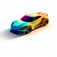 Naklejka premium a classic sport car with bright colors isolated on a white background. shiny automobile with rainbow colors. 3d illustration made with generative AI technology 