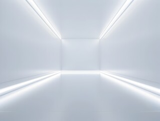 Sleek and Minimalist Architectural Abstract 3D Room with Futuristic Neon Lighting and Clean White Background