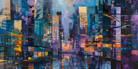a painting of a city