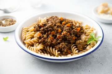 Pasta with minced beef and vegetables