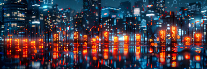 Urban Nightscape: A City Alive with Lights, Reflecting the Energy and Mystery of Urban Life After Dark
