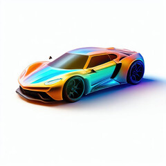  a classic sport car with bright colors isolated on a white background. shiny automobile with rainbow colors. 3d illustration made with generative AI technology
