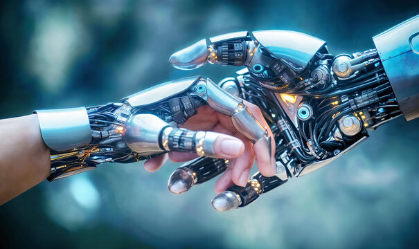 robot and android hands touching