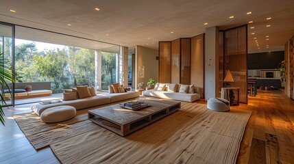 Modern Living Room Interior with Natural Light and Warm Tones
