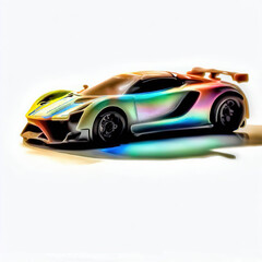 Fototapeta premium a classic sport car with bright colors isolated on a white background. shiny automobile with rainbow colors. 3d illustration made with generative AI technology 