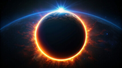Futuristic solar eclipse on earth and black background image