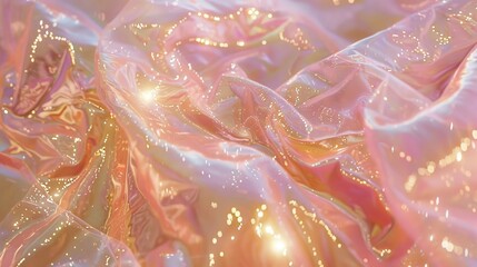 Light pink with bright gold reflections, hologram, flowing fabrics, sparkling water reflections background - obrazy, fototapety, plakaty