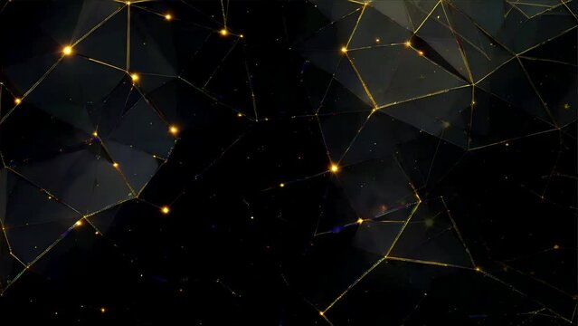 Abstract polygonal black background adorned with golden lines, exuding luxury and sophistication. . High quality 4k footage