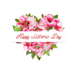 Colorful Mother's day heart with pink blossom and green leaves - 780476795