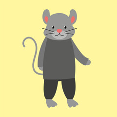 cute mouse on a yellow background. Vector illustration in flat style
