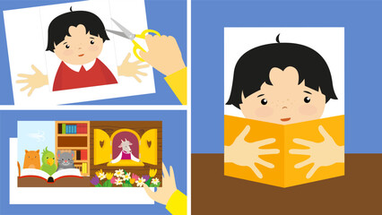 Children reading book. Vector illustration in a flat style. Children read books.
