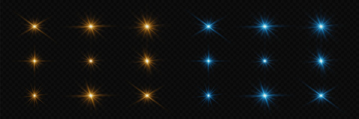 Light effects, glare of stars, explosion of light. On a transparent background.