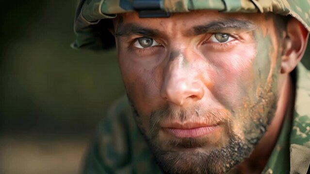 close-up portrait soldier, military training combat, war concept