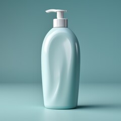 Sample of shampoo bottle isolated, mock-up. Blue background