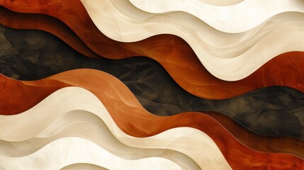 A stunning image of floating auroras in dark chestnut brown, burnt sienna, and soft cream tones. Abstract background pattern emphasizes negative space in a minimalistic style.