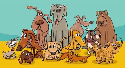 cartoon dogs and puppies animal characters group at home