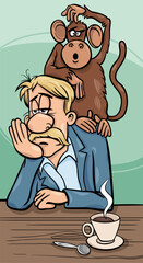 monkey on your back cartoon concept illustration