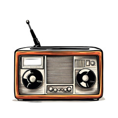 An antique radio set in the style of a comic book on a white background with a place for text.