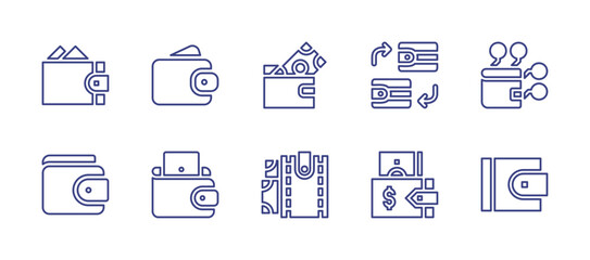 Wallet line icon set. Editable stroke. Vector illustration. Containing wallet, digital wallet, purse, exchange.