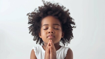 cute black child praying on white background