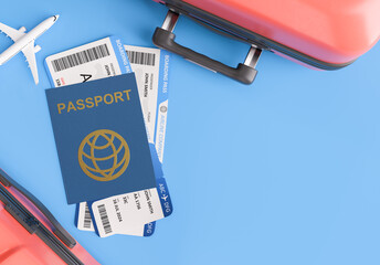 Travel Ready Concept with Passport, Boarding Passes, and Suitcase
