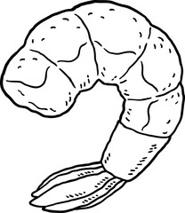 Vector Cartoon Freshly Cooked Shrimp Line Art