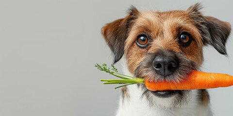 Dog with carrot - obrazy, fototapety, plakaty