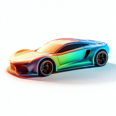 Obraz premium a classic sport car with bright colors isolated on a white background. shiny automobile with rainbow colors. 3d illustration made with generative AI technology 