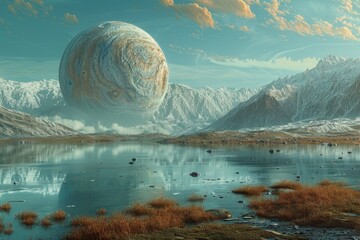Alien Life Discovery: Mystical Europa - Awe-Inspiring Imagery of Enigmatic Jovian Moon with Extraterrestrial Entities in Mission Critical Application Setting - obrazy, fototapety, plakaty