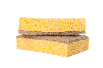 Cleaning supplies. Two sponges isolated on white - obrazy, fototapety, plakaty