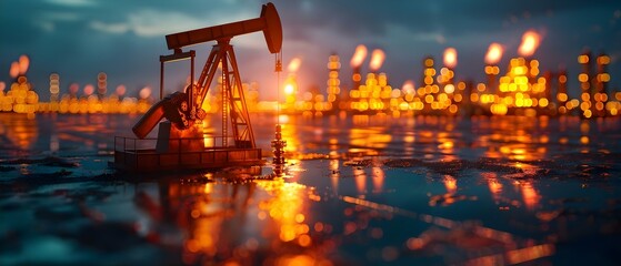 Surging Fuel Prices: A Glow in the Oil Fields. Concept Fuel Prices, Oil Industry, Economy, Energy Crisis - obrazy, fototapety, plakaty