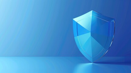 Digital security blue shield symbol. Cybersecurity or data protection concept background with free place for text