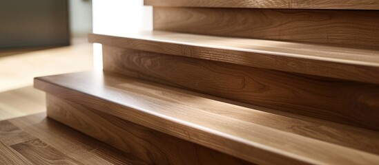 Contemporary wooden stairs with nosing strip.