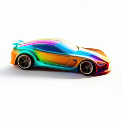 Naklejka premium a classic sport car with bright colors on a white background. shiny automobile with rainbow colors. 3d illustration made with generative AI technology 