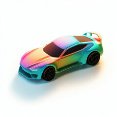 Fototapeta premium a classic sport car with bright colors on a white background. shiny automobile with rainbow colors. 3d illustration made with generative AI technology 